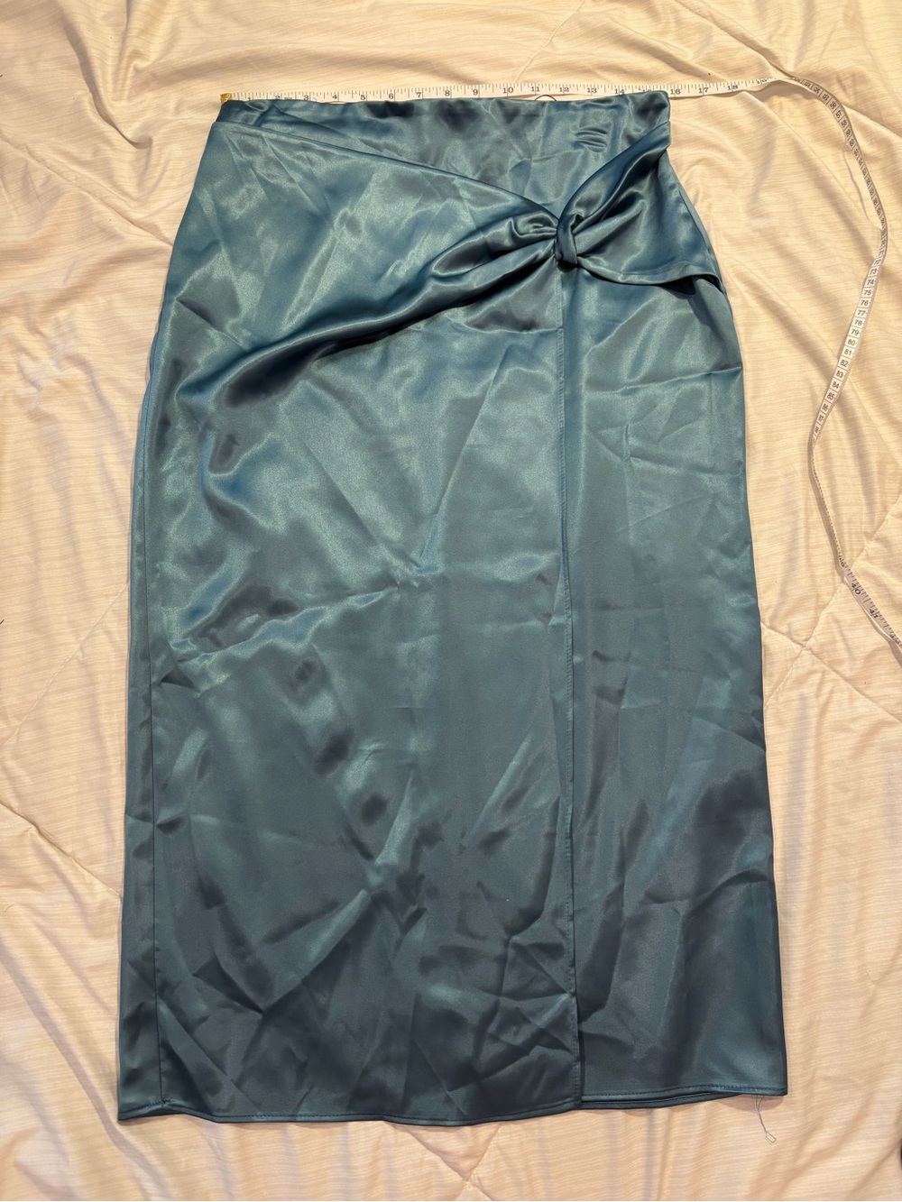 Zara Teal Satin Midi Skirt with Side Knot NWT XL
